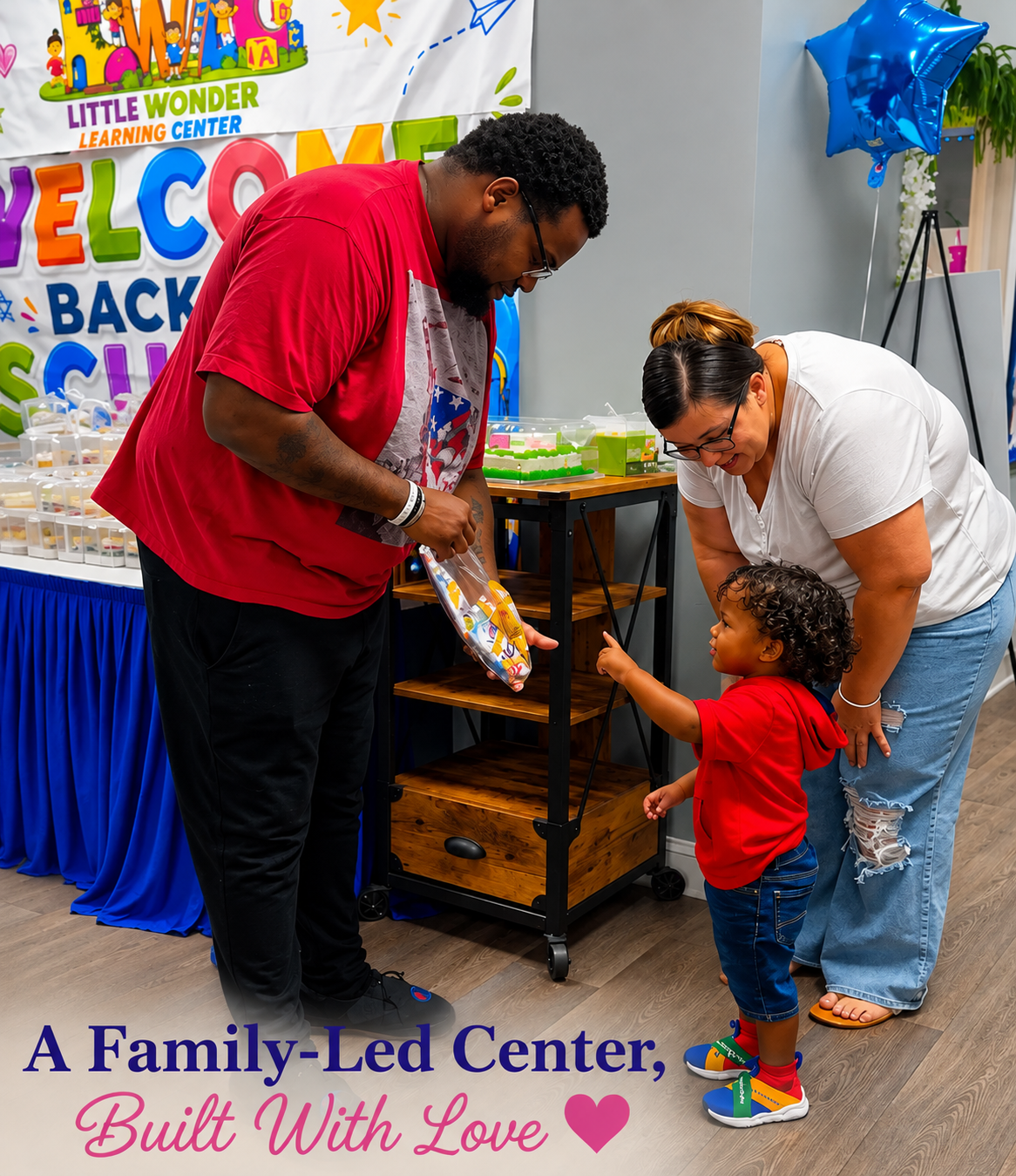 Family at Little Wonders Learning Center Welcome Back to School open house event